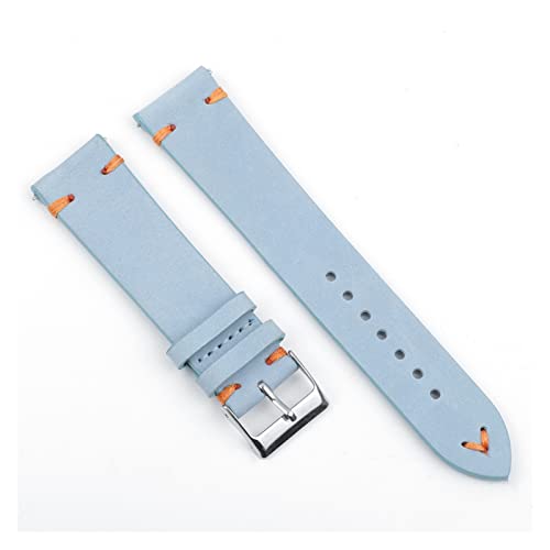 VISIYUBL Erste Schicht Leder blau Uhrenband 18mm 20mm 22mm Uhr Gurte Gürtel Armband for Männer Frauen (Color : Blue-Orange Wire, Size : 22mm) von VISIYUBL