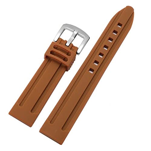 VISIYUBL Fluor-Gummi-Uhr-Armband 18mm 20mm 22mm 24mm Quick Release-wasserdichte Watchbands Ersatz-Armband Ankunft (Color : Brown-Silver Buckle, Size : 22mm) von VISIYUBL