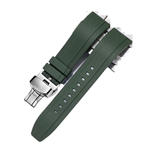 VISIYUBL Fluor-Gummi-Uhr-Armband 18mm 20mm 22mm 24mm Schnellspanner grün orange Uhrenband Stahlschnalle for jede Markenarmband-Band (Color : Green-S Butterfly, Size : 18mm) von VISIYUBL