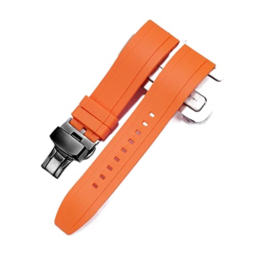 VISIYUBL Fluor-Gummi-Uhr-Armband 18mm 20mm 22mm 24mm Schnellspanner grün orange Uhrenband Stahlschnalle for jede Markenarmband-Band (Color : Orange-B Butterfly, Size : 20mm) von VISIYUBL