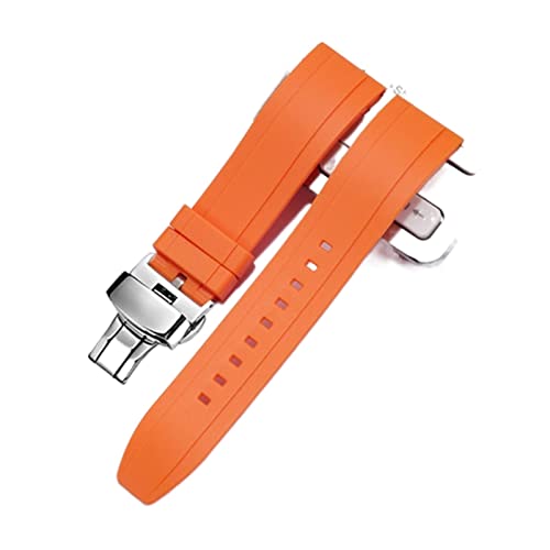 VISIYUBL Fluor-Gummi-Uhr-Armband 18mm 20mm 22mm 24mm Schnellspanner grün orange Uhrenband Stahlschnalle for jede Markenarmband-Band (Color : Orange-S Butterfly, Size : 18mm) von VISIYUBL