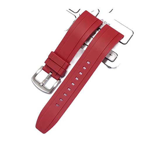 VISIYUBL Fluor-Gummi-Uhr-Armband 18mm 20mm 22mm 24mm Schnellspanner grün orange Uhrenband Stahlschnalle for jede Markenarmband-Band (Color : Red-Silver Buckle, Size : 18mm) von VISIYUBL