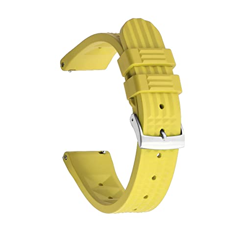 VISIYUBL Fluorgummi Waffel Watch Strap 20mm 22mm Tauchen Wasserdichte Armband Schnellrelease Watch Band for jede Marke Uhren Band (Color : Yellow Silver, Size : 22mm) von VISIYUBL