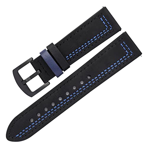 VISIYUBL Frauen Männer Watch Strap 20mm 22mm Retro Leder Armband Fit for Huawei Uhr 3 (Color : Black-Blue thread, Size : 20mm) von VISIYUBL