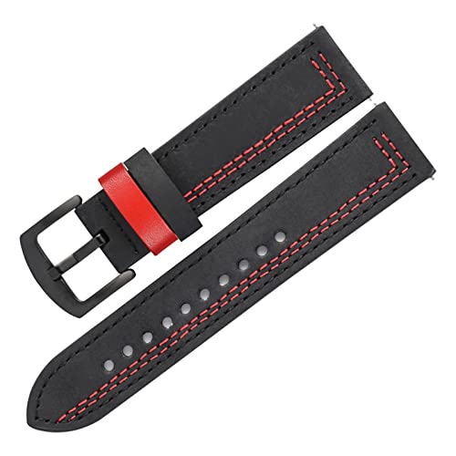 VISIYUBL Frauen Männer Watch Strap 20mm 22mm Retro Leder Armband Fit for Huawei Uhr 3 (Color : Black-Red thread, Size : 20mm) von VISIYUBL