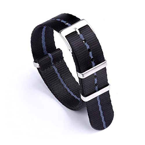 VISIYUBL Glatte NATO Strap Nylon Schwarz/Rot/Blau Khaki Fit for die meisten Uhren Sicherheitsgurt Armband Armbanduhr Band Ersatz Männer Frauen 20mm 22mm (Color : Black-Blue, Size : 22mm) von VISIYUBL
