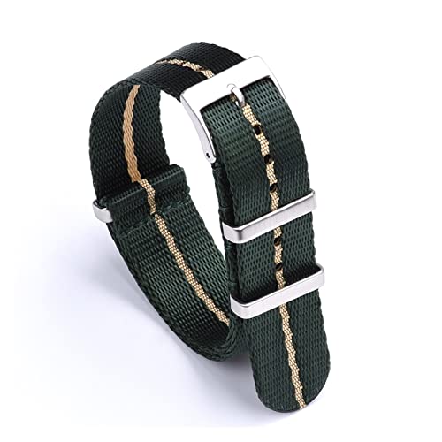 VISIYUBL Glatte NATO Strap Nylon Schwarz/Rot/Blau Khaki Fit for die meisten Uhren Sicherheitsgurt Armband Armbanduhr Band Ersatz Männer Frauen 20mm 22mm (Color : Green-Khaki, Size : 22mm) von VISIYUBL