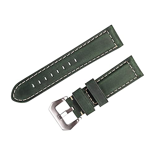 VISIYUBL Handgefertigte Uhrenarmband-Armband-Weinlese-Leder-Uhr-Uhr 20mm 22mm 24mm-Handgelenk-Band for Herrenuhr (Color : Green, Size : 24mm) von VISIYUBL