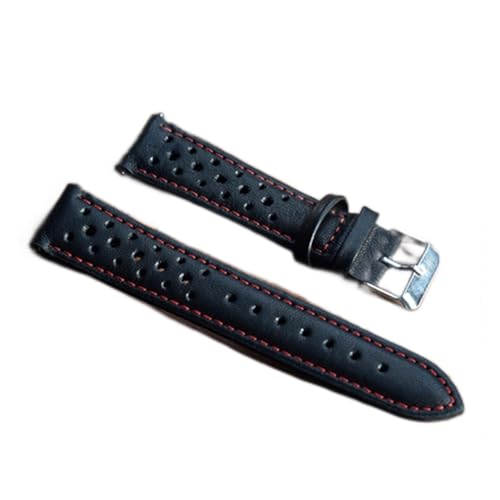 VISIYUBL Handgemachte Leder Uhren Bands Gürtel 18mm 20mm 22mm 24mm Frauen Männer Schwarz Uhrenbandband Edelstahl Pin Schnalle Kzh01. (Color : Red Line, Size : 20mm) von VISIYUBL