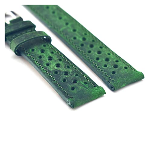 VISIYUBL Handgemachtes Armband aus Leder 18mm 20mm 22mm 24mm Vintage Hohl Design Watch Strap Green Ersatz Watchrapps (Color : Green, Size : 18mm) von VISIYUBL