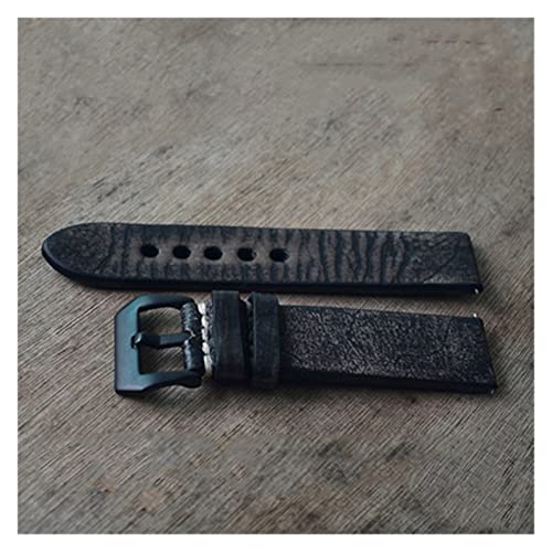 VISIYUBL Handgemachtes Leder Vintage Uhrengurt Gürtel Ersatz Armband 18mm 20mm 22mm 24mm for Männer Frauen Armband KZV07. (Color : Black, Size : 24mm) von VISIYUBL