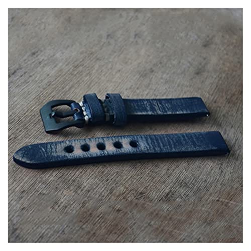 VISIYUBL Handgemachtes Leder Vintage Uhrengurt Gürtel Ersatz Armband 18mm 20mm 22mm 24mm for Männer Frauen Armband KZV07. (Color : Dark Blue, Size : 20mm) von VISIYUBL