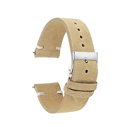 VISIYUBL Handgemachtes Retro-Armbanduhr-Zubehör Vintage Wildleder-Armbanduhr 18mm 20mm 22mm 24mm Uhrenarmband KZSD09. (Color : Khaki-White Line, Size : 22mm) von VISIYUBL