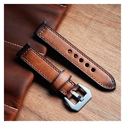 VISIYUBL Handgemachtes Uhrband 20mm 22mm 24mm grün rot blau braune Vintage Leder Watch Strap Band KZB02. Fit for Panerai. (Color : Brown, Size : 24mm) von VISIYUBL