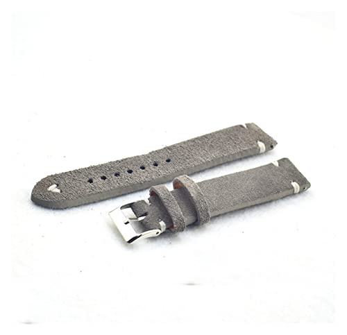 VISIYUBL Handgemachtes ledergraues Wildlederuhrband 18mm 20mm 22mm Edelstahlschnalle-Leder-Armband KZSD05. (Color : Gray-White Line, Size : 18mm) von VISIYUBL