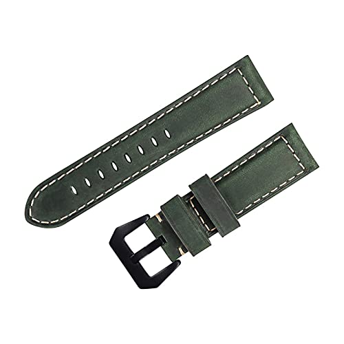 VISIYUBL Herren Armband Lederarmband 20mm 22mm 24mm Öl Wachs Leder Uhrenband Ersetzen Fit for Panerai Watch Zubehör (Color : Green, Size : 24mm) von VISIYUBL