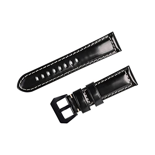 VISIYUBL Herren Armband Lederarmband 20mm 22mm 24mm Öl Wachs Leder Uhrenband Ersetzen Fit for Panerai Watch Zubehör (Color : Oil wax Black, Size : 24mm) von VISIYUBL