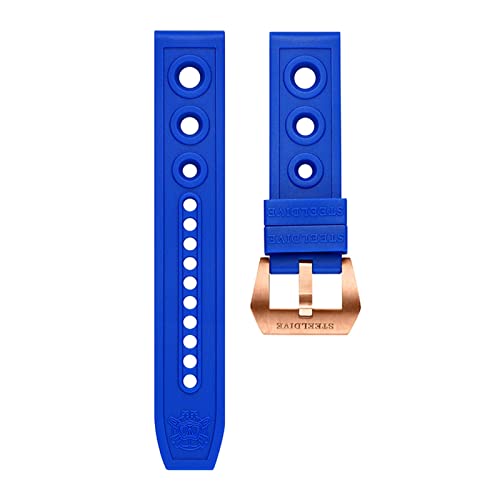VISIYUBL Herren Automatische Uhr 20 / 22mm Gurt Bronze-Verschluss Armbandstrap Ersatz Taucheruhr Weiche Gummiarmbänder (Color : Blue, Size : 20mm) von VISIYUBL