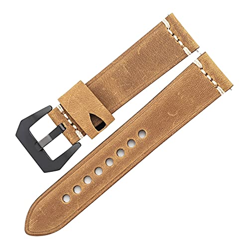 VISIYUBL Herren Leder Uhrenarmbandband 22mm 24mm Vintage Watch Strap Armbanduhr Zubehör (Color : Brown-Black Buckle, Size : 24mm) von VISIYUBL