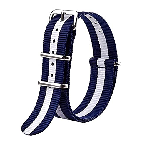 VISIYUBL Hochleistungsnylon -Leinwand -Gurt 18 mm 20 mm 22 mm gestreiftes Mode Ersatz -Uhrenband Nylon Fit for NATO Uhrenarmband (Color : Blue white, Size : 18mm) von VISIYUBL