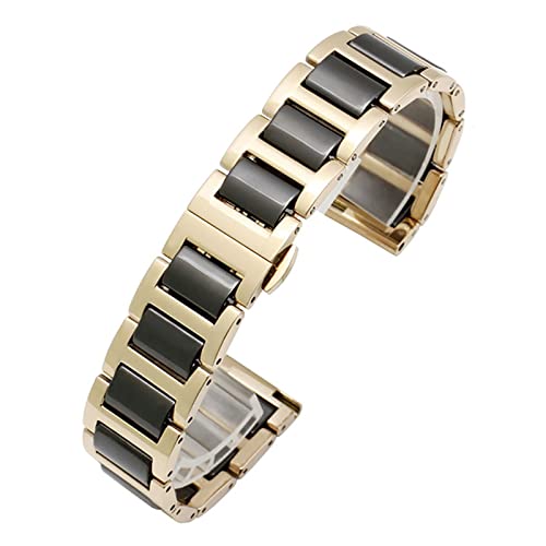 VISIYUBL Keramisches Stahlband Schwarz/Weiß Phnom Penh 20mm 22mm Fit for Samsung-Galaxie/Fit for Huawei-Uhr 46mm S3 Frontier/Fit for klassisches Uhrband (Color : Black Gold, Size : 22mm) von VISIYUBL