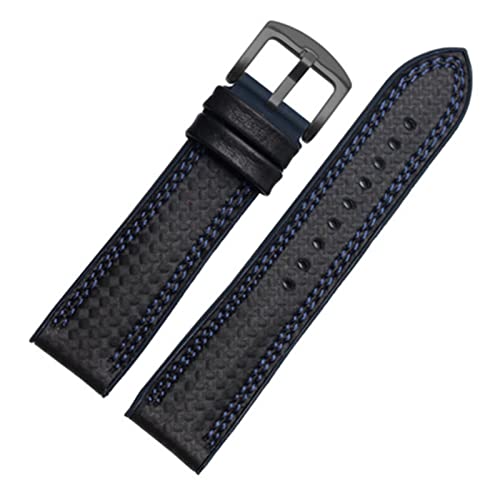 VISIYUBL Kohlefaser-Silikon-Uhr-Band 18mm 20mm 22mm 24mm Watchstrap-Armband-Gummi-Armband-Zubehör wasserdichtes Gürtel (Color : Double line blue1, Size : 19mm) von VISIYUBL