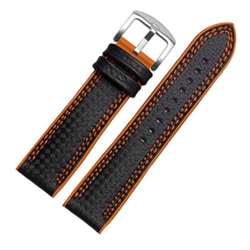 VISIYUBL Kohlefaser-Silikon-Uhr-Band 18mm 20mm 22mm 24mm Watchstrap-Armband-Gummi-Armband-Zubehör wasserdichtes Gürtel (Color : Double line orange, Size : 17mm) von VISIYUBL