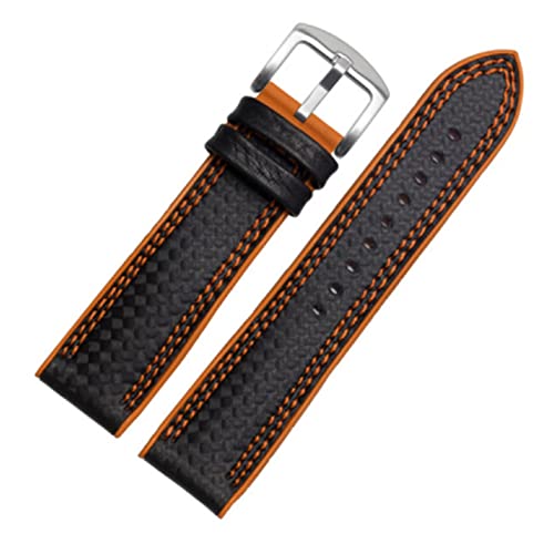 VISIYUBL Kohlefaser-Silikon-Uhr-Band 18mm 20mm 22mm 24mm Watchstrap-Armband-Gummi-Armband-Zubehör wasserdichtes Gürtel (Color : Double line orange, Size : 19mm) von VISIYUBL