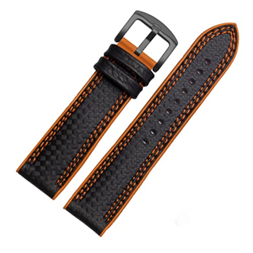 VISIYUBL Kohlefaser-Silikon-Uhr-Band 18mm 20mm 22mm 24mm Watchstrap-Armband-Gummi-Armband-Zubehör wasserdichtes Gürtel (Color : Double line orange1, Size : 18mm) von VISIYUBL