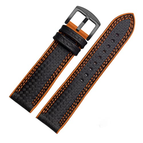 VISIYUBL Kohlefaser-Silikon-Uhr-Band 18mm 20mm 22mm 24mm Watchstrap-Armband-Gummi-Armband-Zubehör wasserdichtes Gürtel (Color : Double line orange1, Size : 22mm) von VISIYUBL