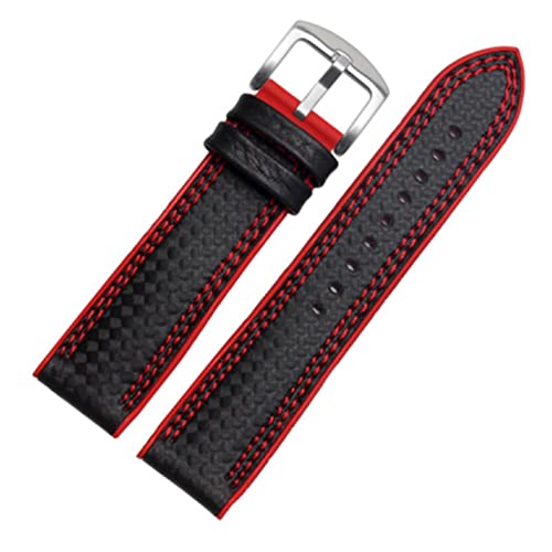 VISIYUBL Kohlefaser-Silikon-Uhr-Band 18mm 20mm 22mm 24mm Watchstrap-Armband-Gummi-Armband-Zubehör wasserdichtes Gürtel (Color : Double line red, Size : 18mm) von VISIYUBL