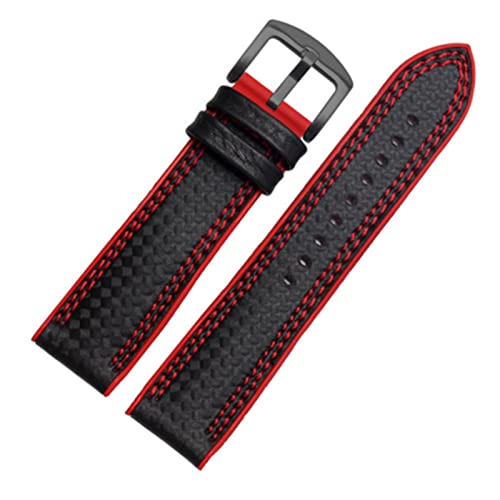 VISIYUBL Kohlefaser-Silikon-Uhr-Band 18mm 20mm 22mm 24mm Watchstrap-Armband-Gummi-Armband-Zubehör wasserdichtes Gürtel (Color : Double line red1, Size : 22mm) von VISIYUBL