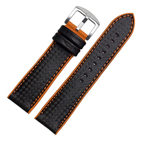 VISIYUBL Kohlefaser-Silikon-Uhr-Band 18mm 20mm 22mm 24mm Watchstrap-Armband-Gummi-Armband-Zubehör wasserdichtes Gürtel (Color : Single line orange, Size : 19mm) von VISIYUBL
