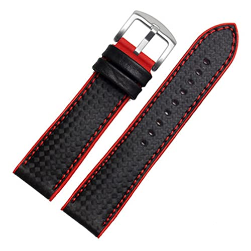 VISIYUBL Kohlefaser-Silikon-Uhr-Band 18mm 20mm 22mm 24mm Watchstrap-Armband-Gummi-Armband-Zubehör wasserdichtes Gürtel (Color : Single line red, Size : 18mm) von VISIYUBL