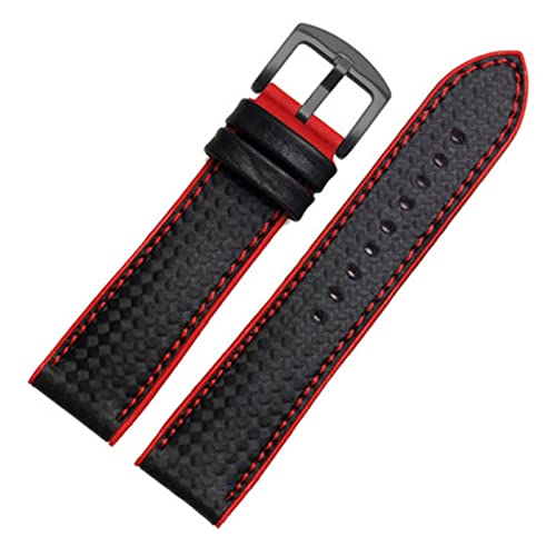 VISIYUBL Kohlefaser-Silikon-Uhr-Band 18mm 20mm 22mm 24mm Watchstrap-Armband-Gummi-Armband-Zubehör wasserdichtes Gürtel (Color : Single line red1, Size : 18mm) von VISIYUBL