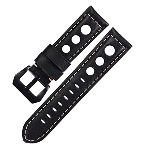 VISIYUBL Leder Armband Armband 22mm Fit for Galaxie Uhr aktiv 2 Leder Uhrenband Atmungsaktiv 22mm 24mm (Color : Black-Black, Size : 22mm) von VISIYUBL