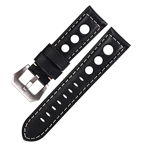 VISIYUBL Leder Armband Armband 22mm Fit for Galaxie Uhr aktiv 2 Leder Uhrenband Atmungsaktiv 22mm 24mm (Color : Black-Silver, Size : 22mm) von VISIYUBL