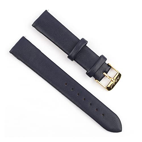 VISIYUBL Leder Frauen Armband 12mm 14mm 16mm 18mm 20mm Quick Release Rindslederband Uhr Band Gürtel Ersatz Goldschnalle (Color : Blue-gold buckle, Size : 20mm) von VISIYUBL