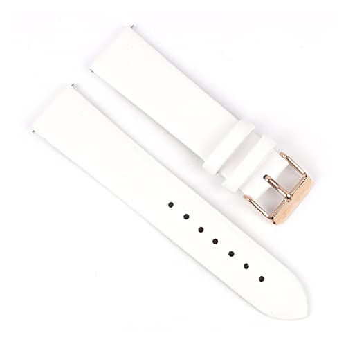 VISIYUBL Leder Frauen Armband 12mm 14mm 16mm 18mm 20mm Quick Release Rindslederband Uhr Band Gürtel Ersatz Goldschnalle (Color : White-rose gold, Size : 12mm) von VISIYUBL