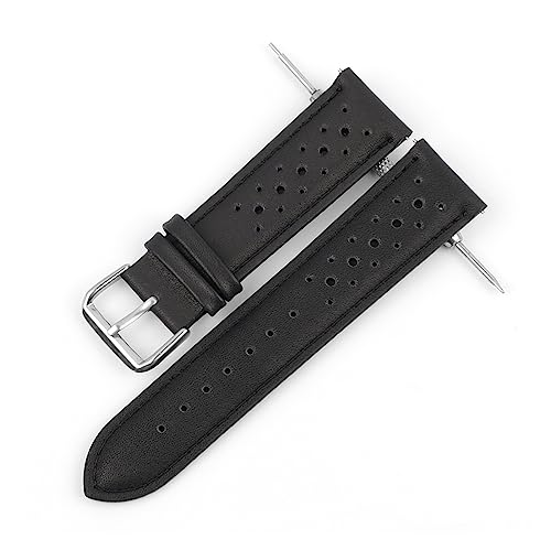 VISIYUBL Leder Uhrenarmband 18mm 20mm 22mm 24mm Atmungsaktive Poröse Armbanduhr Armband Handgemachte Nähte for Männer Watchstrap (Color : Black-black wire, Size : 19mm) von VISIYUBL