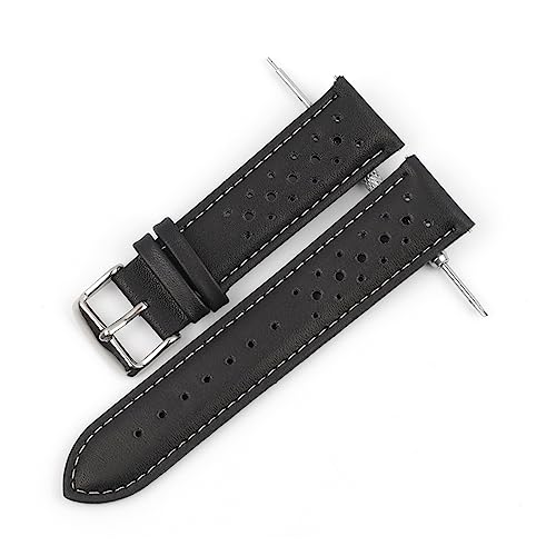 VISIYUBL Leder Uhrenarmband 18mm 20mm 22mm 24mm Atmungsaktive Poröse Armbanduhr Armband Handgemachte Nähte for Männer Watchstrap (Color : Black-white wire, Size : 22mm) von VISIYUBL