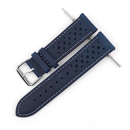 VISIYUBL Leder Uhrenarmband 18mm 20mm 22mm 24mm Atmungsaktive Poröse Armbanduhr Armband Handgemachte Nähte for Männer Watchstrap (Color : Blue, Size : 22mm) von VISIYUBL