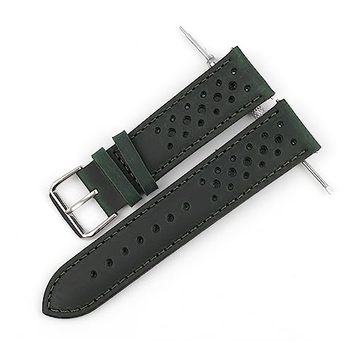 VISIYUBL Leder Uhrenarmband 18mm 20mm 22mm 24mm Atmungsaktive Poröse Armbanduhr Armband Handgemachte Nähte for Männer Watchstrap (Color : Green, Size : 20mm) von VISIYUBL