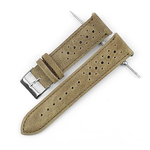 VISIYUBL Leder Uhrenarmband 18mm 20mm 22mm 24mm Atmungsaktive Poröse Armbanduhr Armband Handgemachte Nähte for Männer Watchstrap (Color : Light green, Size : 24mm) von VISIYUBL
