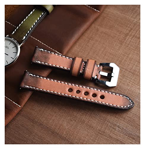 VISIYUBL Leder Uhrenarmband 18mm 20mm 22mm 24mm Handmade Armband Edelstahl Schnalle Watch Strap Fit for Panerai (Color : Orange, Size : 18mm) von VISIYUBL