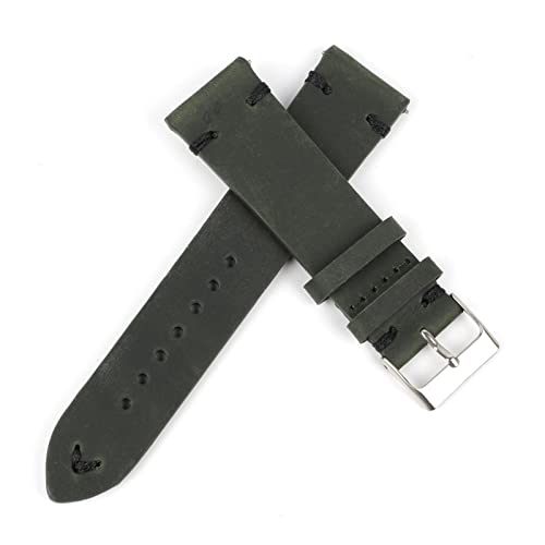 VISIYUBL Leder Uhrenarmband 18mm 20mm 22mm 24mm Männer Armband Handgemachte Nähen Armband Ersatzgurte (Color : Green-black line, Size : 24mm) von VISIYUBL