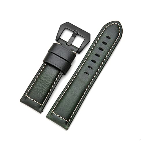 VISIYUBL Leder Uhrenarmband 20mm 22mm 24mm Schwarz Schnalle Öl Wachs Uhrenarmband for Panerai Fossile Uhr (Color : Green B, Size : 20mm) von VISIYUBL