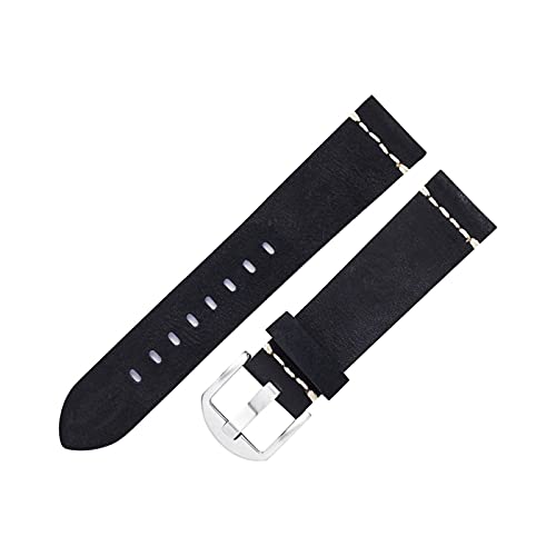 VISIYUBL Leder Uhrenarmband Riemen for Männer 22mm 24mm Uhrenarmband Leder Handgelenk Vintage-Stil-Uhr-Gurte 5 Farben (Color : Matte Black, Size : 24mm) von VISIYUBL