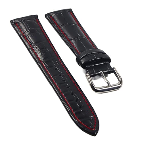 VISIYUBL Leder Uhrenbänder 18mm 20 mm 22mm Uhr Stahlstift Schnalle Bandband Armband Gürtel Armband Uhren Band (Color : Black Red-S, Size : 16mm) von VISIYUBL