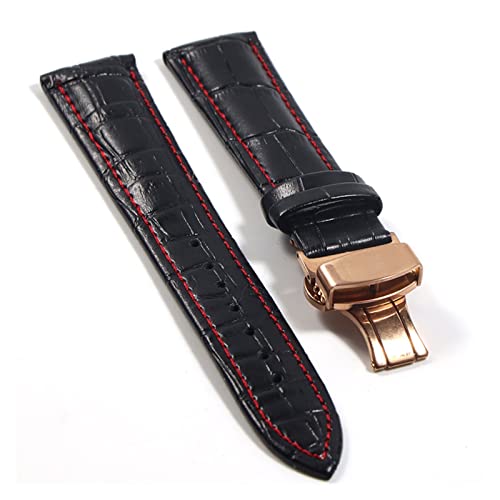 VISIYUBL Leder Uhrenbänder 20mm Universal Watch Butterfly Schnalle Band Stahlschnalle Gurt 22mm Uhrenband (Color : Black Red-RG, Size : 12mm) von VISIYUBL